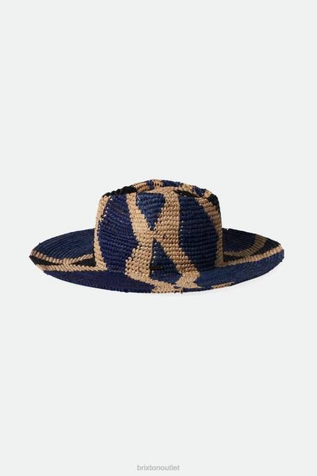Women Brixton Natural/Blues Madeira Pattern Straw Hat Accessories