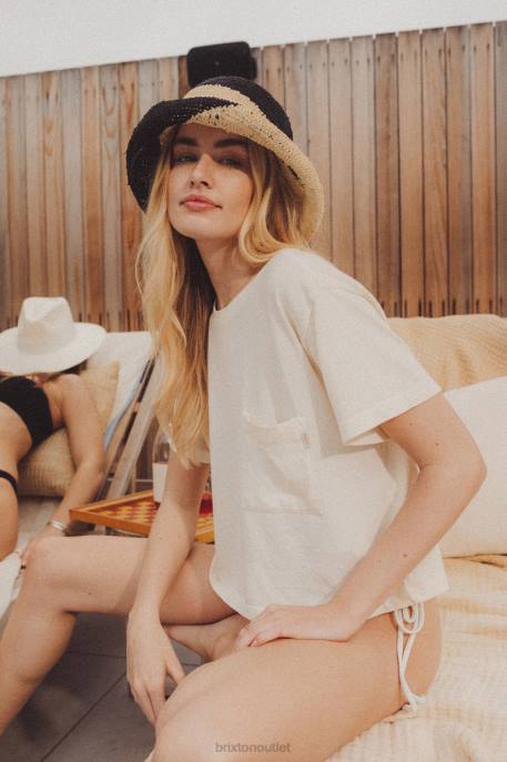 Women Brixton Whitecap/Black Redding Straw Bucket Hat Accessories