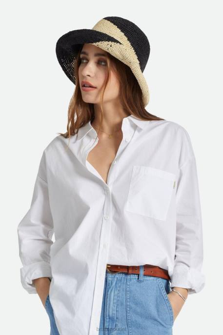 Women Brixton Whitecap/Black Redding Straw Bucket Hat Accessories