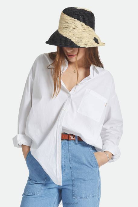 Women Brixton Whitecap/Black Redding Straw Bucket Hat Accessories