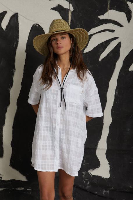 Women Brixton White Leon S/S Overshirt Dress Apparel
