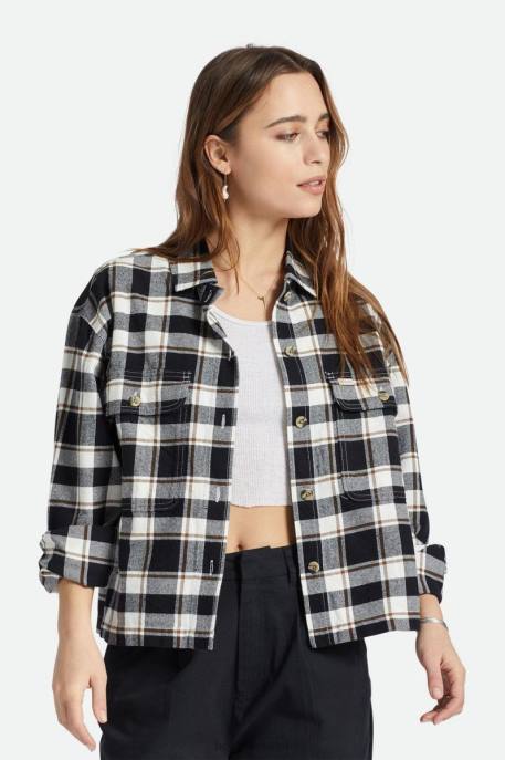 Women Brixton Black/Offwhite Bowery Lightweight L/S Flannel Apparel