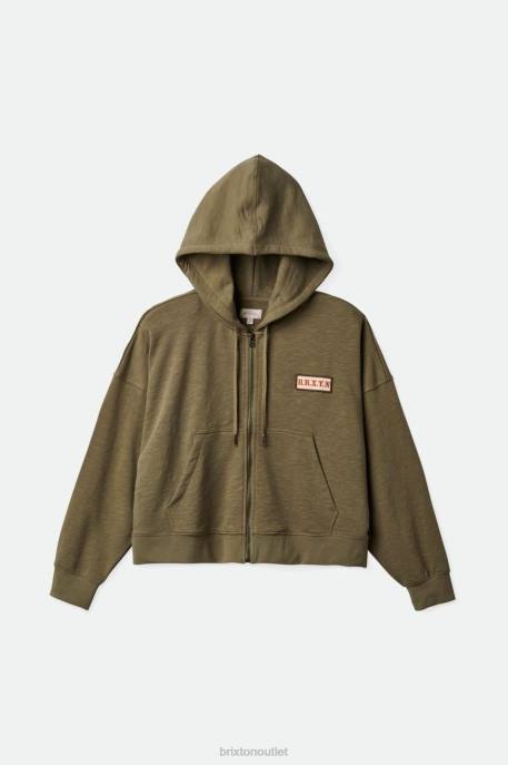 Women Brixton Olive Surplus Movement Oversized Zip Hoodie Apparel