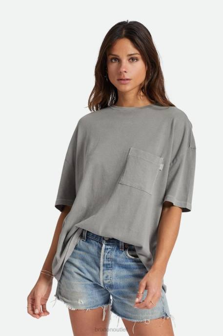 Women Brixton Washed Black Carefree Oversized Boyfriend Pocket Tee Apparel