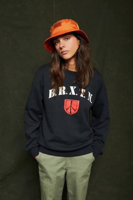 Women Brixton Black Peace Shield Crew Apparel