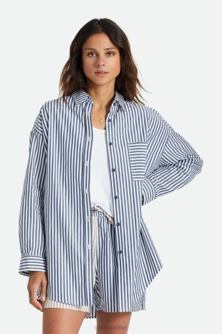 Women Brixton Washed Navy Sidney Oversized L/S Woven Apparel